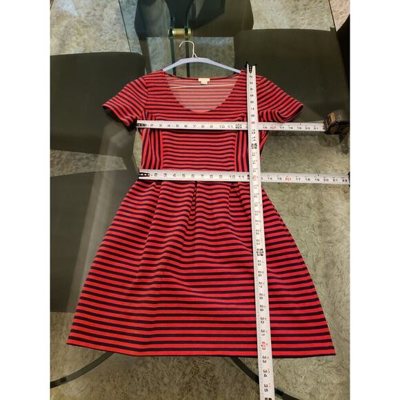 J. Crew Women's Red & Blue Polyester Scoop Neck Short Sleeve Knee Length Dress 4 - Picture 10 of 11